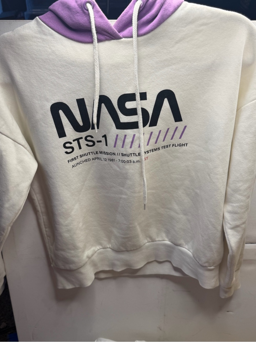 NASA STS-1 Cream Hoodie with Lavender Hood